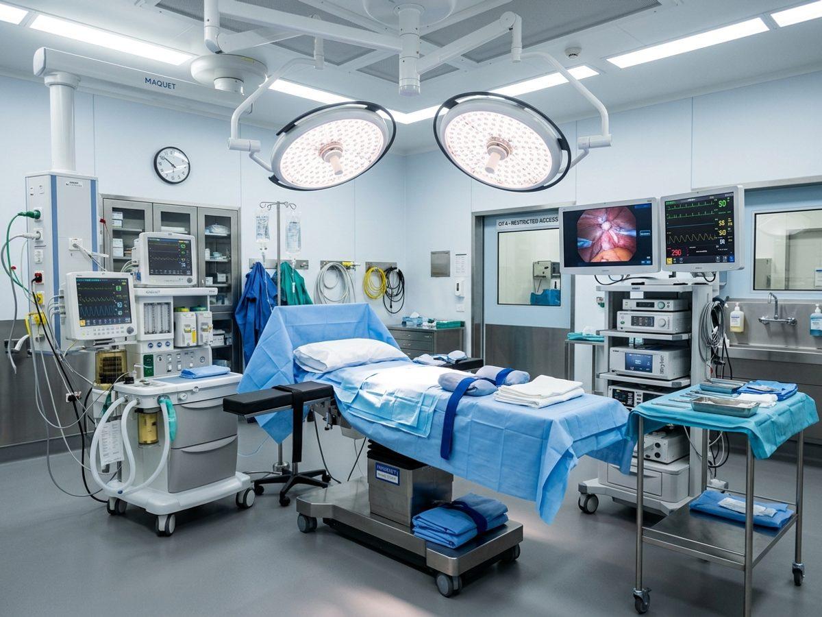 Modular surgical operation theatre with overhead surgical LED lights and table