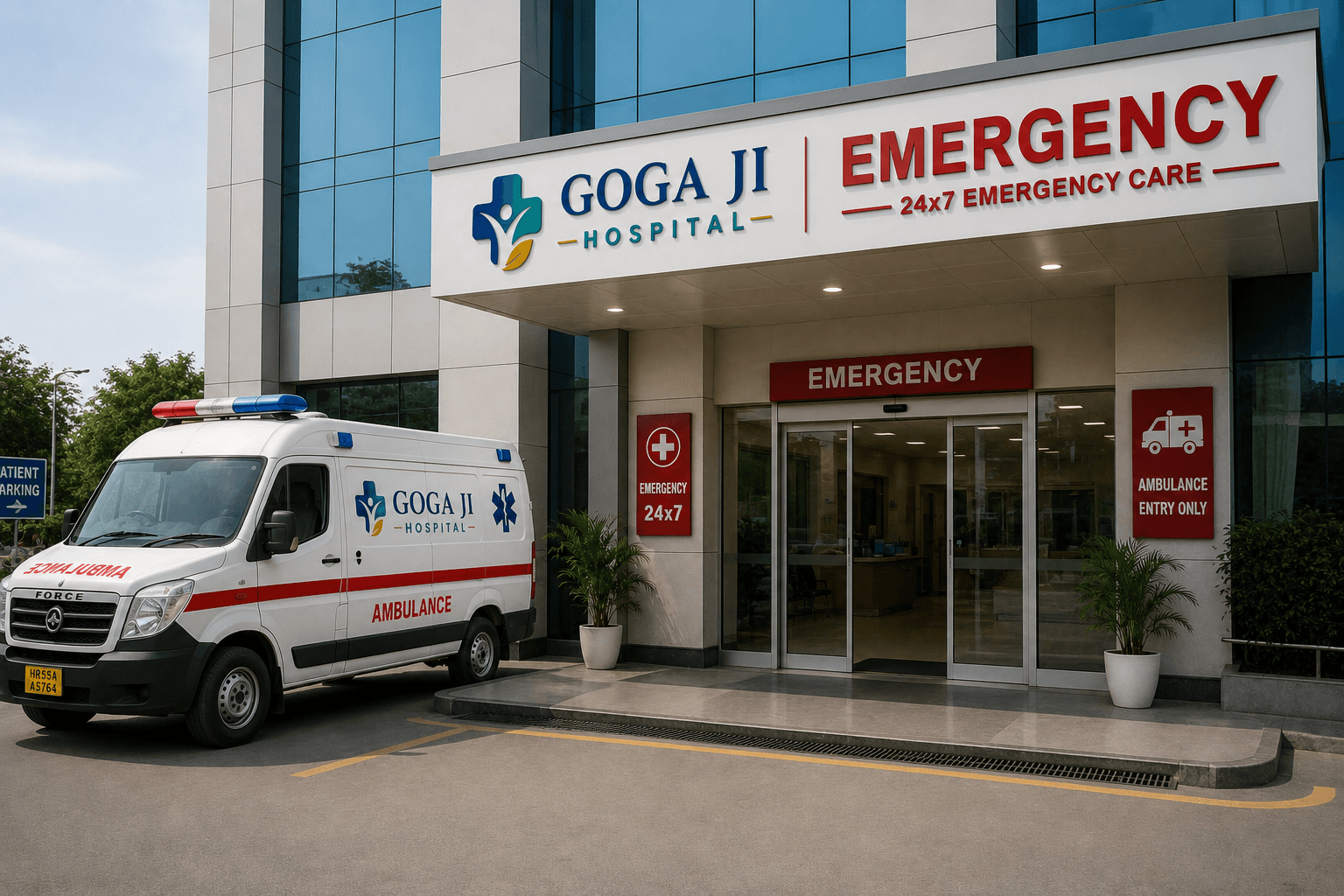 The emergency care entrance at Goga Ji Hospital