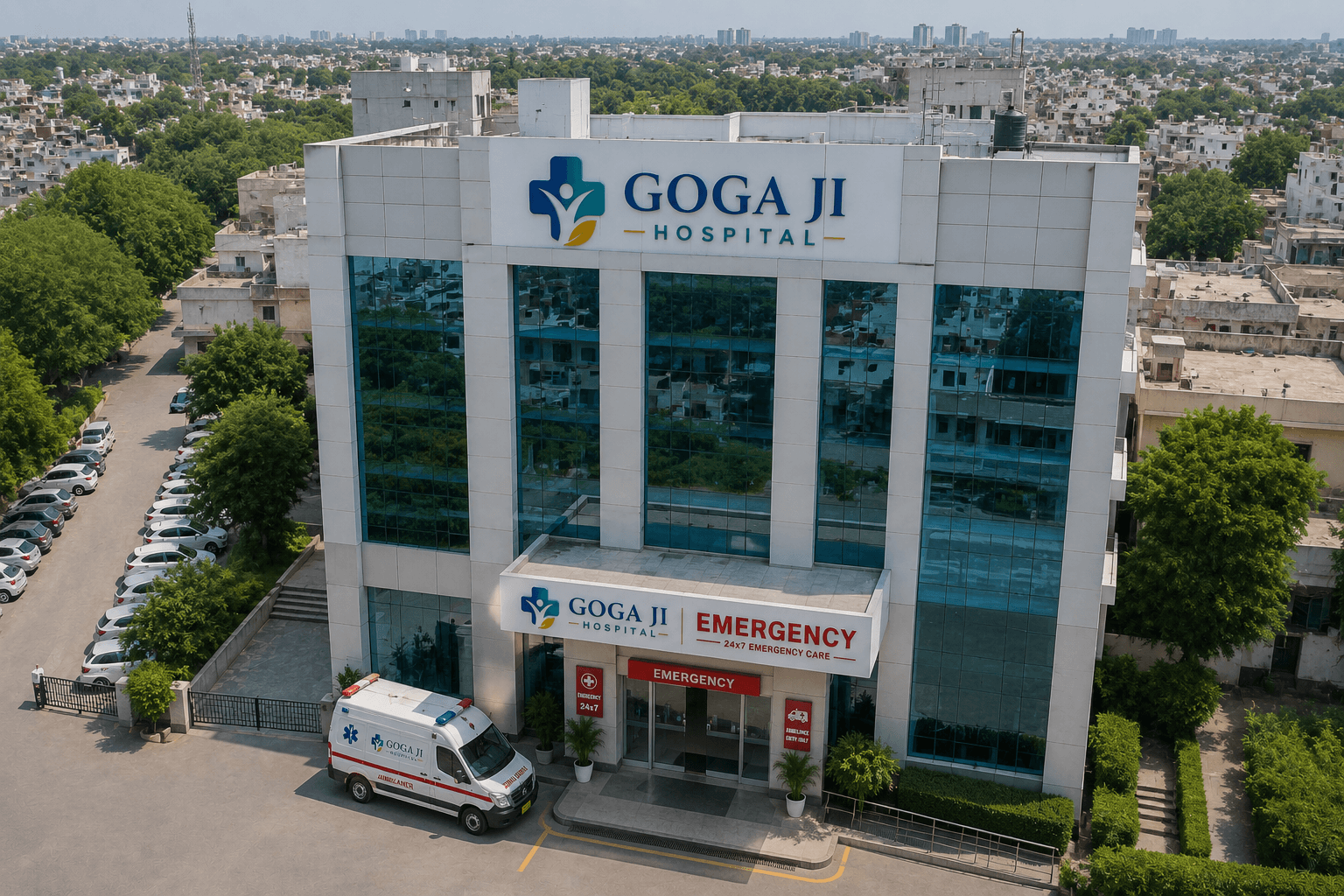 The Goga Ji Hospital building, seen from the road